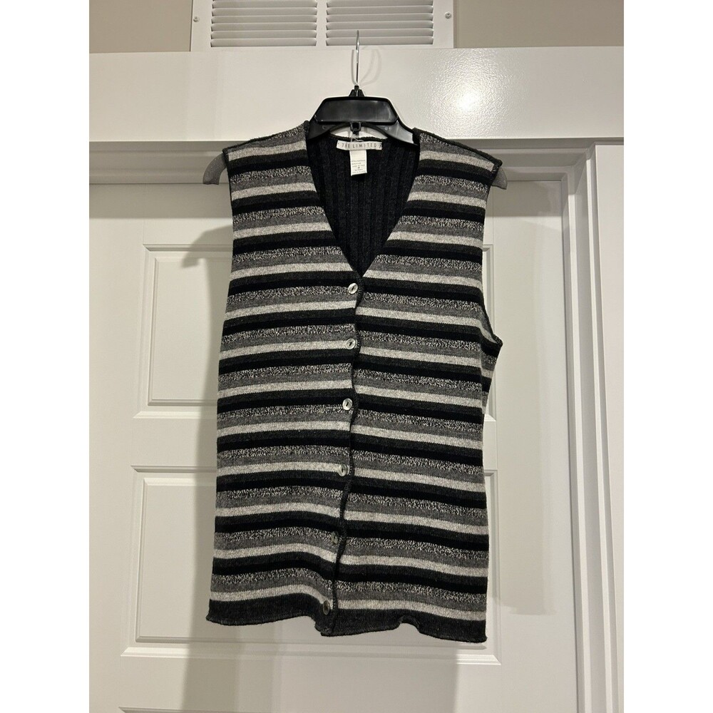Vintage Lambswool Sweater Vest Gray Black Italy The Limited Size Medium Y2K